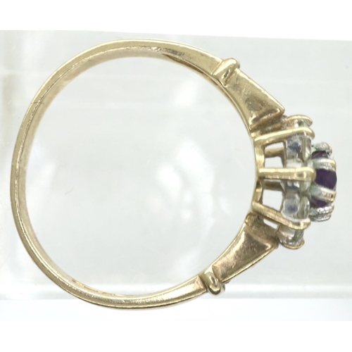 40 - 9ct gold flower ring set with amethyst and CZ, size L, 2.2g. P&P Group 1 (£14+VAT for the first lot ... 