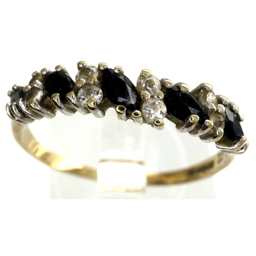 41 - 9ct gold ring set with five sapphires and CZ, size P, 1.5g. P&P Group 1 (£14+VAT for the first lot a... 