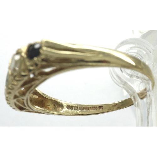 5 - 9ct gold ring set with graduating sapphires and CZ stones, size R/S, 2.2g. P&P Group 1 (£14+VAT for ... 