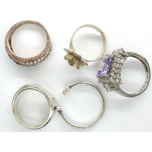 8 - Five 925 silver rings including stone set examples, one adjustable, sizes N-T. P&P Group 1 (£14+VAT ... 