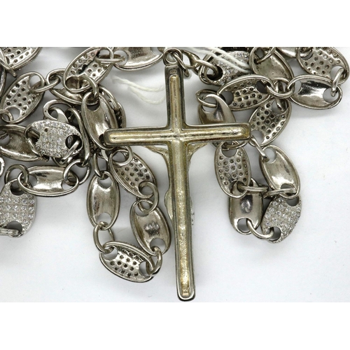 9 - 925 silver stone set neck chain with Crucifix pendant, chain L: 88 cm, crucifix H: 60 mm, combined 7... 