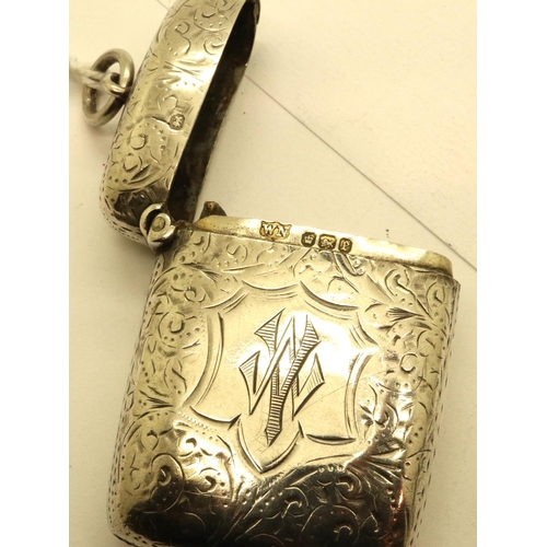 98 - Hallmarked silver vesta case, maker WN, Sheffield assay 1897, 40 x 35 mm, 26g. P&P Group 1 (£14+VAT ... 