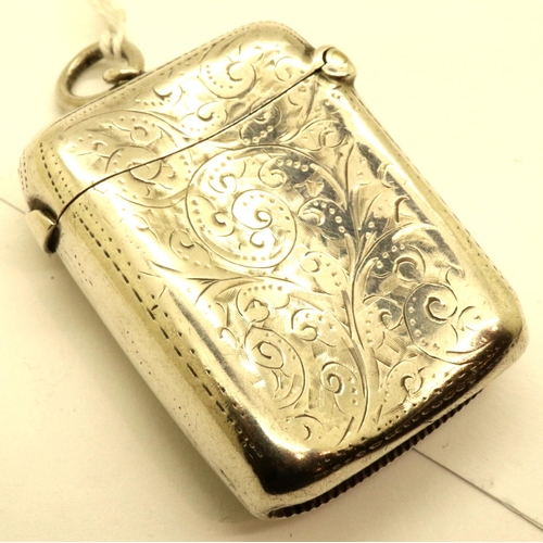 98 - Hallmarked silver vesta case, maker WN, Sheffield assay 1897, 40 x 35 mm, 26g. P&P Group 1 (£14+VAT ... 