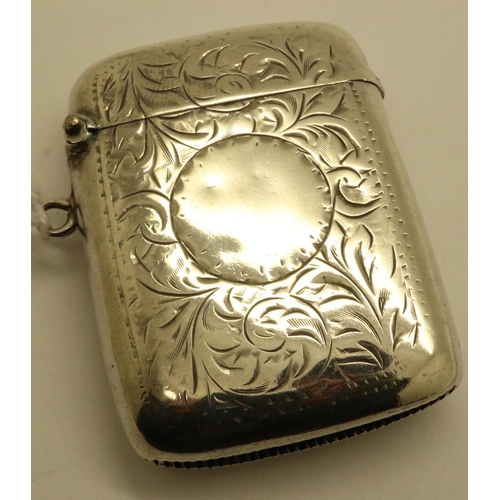 100 - Hallmarked silver vesta case, maker WHS, Birmingham assay 1912, 40 x 50 mm, 25g. P&P Group 1 (£14+VA... 