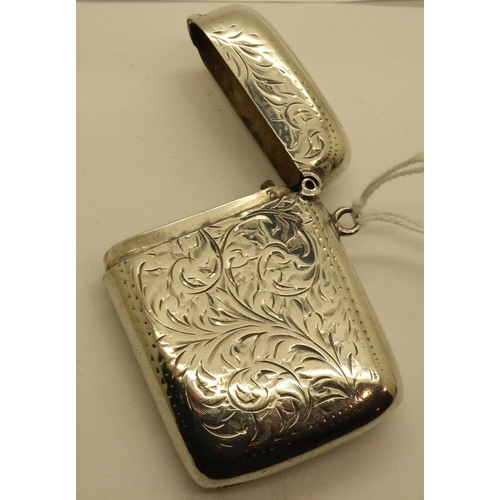 100 - Hallmarked silver vesta case, maker WHS, Birmingham assay 1912, 40 x 50 mm, 25g. P&P Group 1 (£14+VA... 