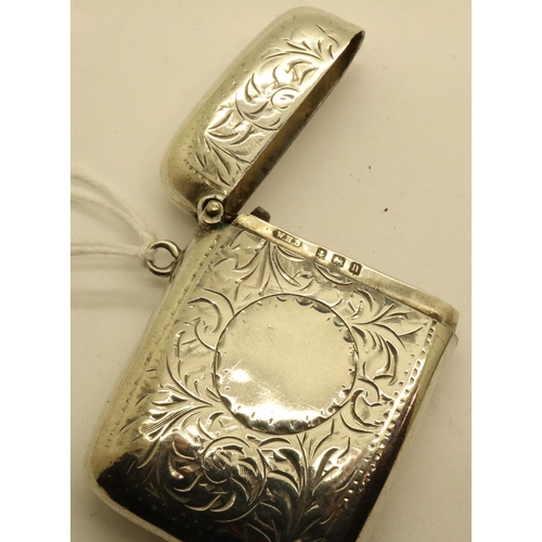 100 - Hallmarked silver vesta case, maker WHS, Birmingham assay 1912, 40 x 50 mm, 25g. P&P Group 1 (£14+VA... 