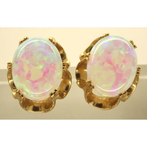 52 - Pair of 9ct gold and opal earrings, combined 1.9g, L: 12 mm. P&P Group 1 (£14+VAT for the first lot ... 