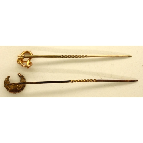 54 - Two 9ct gold pin brooches, largest L: 70 mm, combined 2.1g. P&P Group 1 (£14+VAT for the first lot a... 