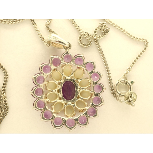 58 - Boxed opal and amethyst pendant necklace on a 925 silver chain, chain L: 46 cm. P&P Group 1 (£14+VAT... 