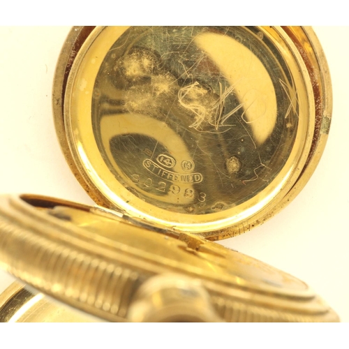 63 - Lever Brothers Limited: 14ct gold plated half hunter pocket watch , crack to dial and lacking crown,... 