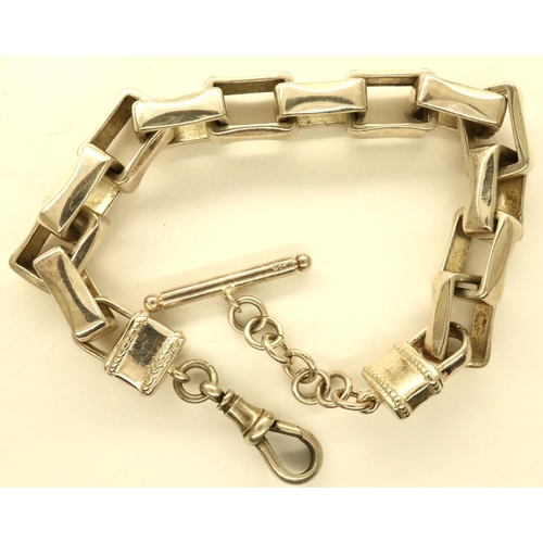 65 - Contemporary 925 silver box link single Albert watch chain, L: 21 cm, 46g. P&P Group 1 (£14+VAT for ... 