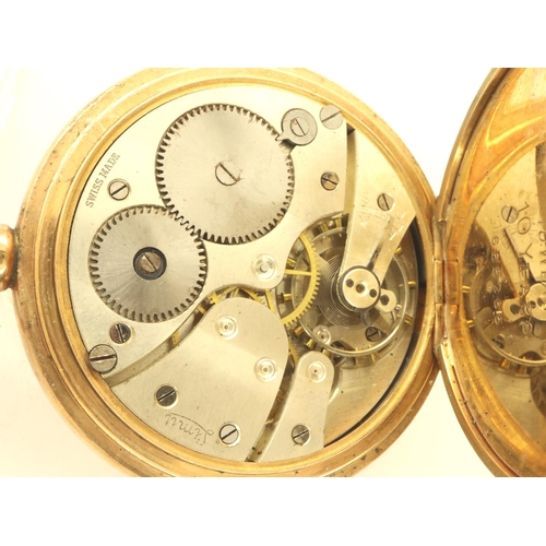 66 - Limit: A gold plated full hunter pocket watch, not working at lotting. P&P Group 1 (£14+VAT for the ... 