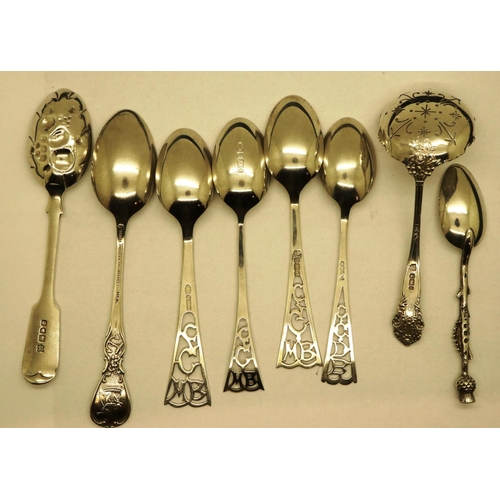 112 - Eight mixed hallmarked silver spoons including a tea strainer, combined 133g. P&P Group 1 (£14+VAT f... 