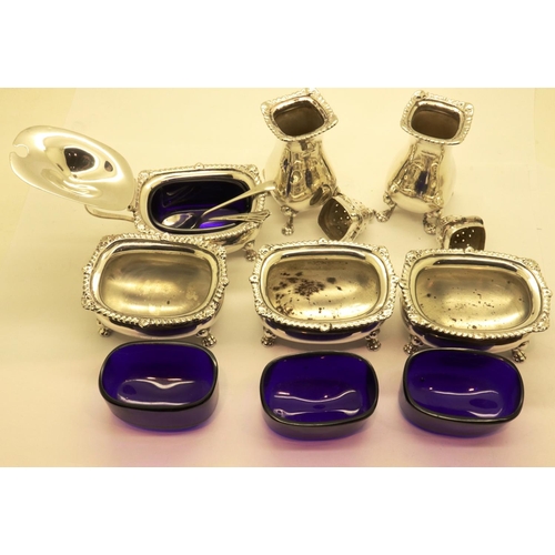 115 - Hallmarked silver cruet of six pieces, Chester Assay, combined 352g (6). P&P Group 1 (£14+VAT for th... 