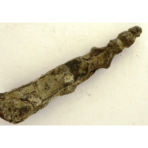 143 - Viking Iron Age twine strap end, L: 40 mm. P&P Group 0 (£5+VAT for the first lot and £1+VAT for subs... 