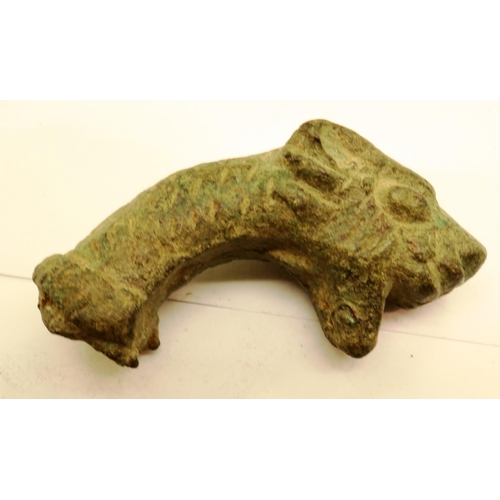 151 - Bronze Viking zoomorphic head mount in the form of a dragon, L: 45 mm. P&P Group 0 (£5+VAT for the f... 