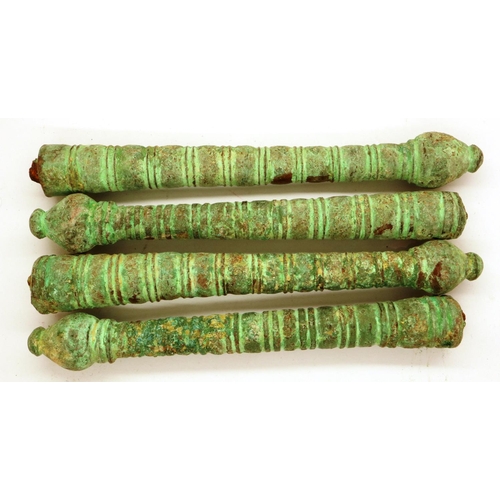 154 - Four bronze Tibetan Daoist ritual pillars, L: 140 mm. P&P Group 0 (£5+VAT for the first lot and £1+V... 