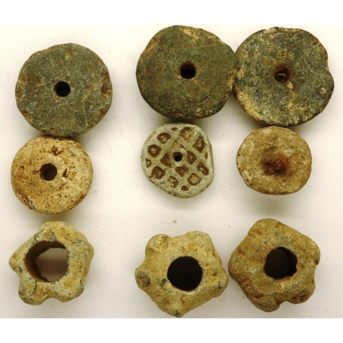 156 - Medieval lead spindle whorls, L: 25 mm. P&P Group 0 (£5+VAT for the first lot and £1+VAT for subsequ... 