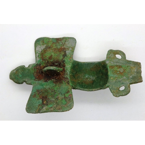 163 - Medieval bronze warhorse cross plate, L: 85 mm. P&P Group 0 (£5+VAT for the first lot and £1+VAT for... 