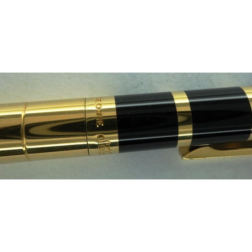 169 - Dupont of Paris gold plated and black lacquer ballpoint pen, boxed with papers and refill. P&P Group... 