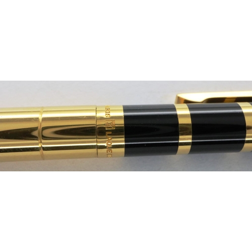 169 - Dupont of Paris gold plated and black lacquer ballpoint pen, boxed with papers and refill. P&P Group... 