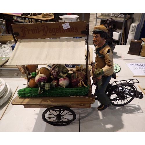 1271 - Large figurine of a vegetable seller on bicycle, L: 50 cm. Not available for in-house P&P