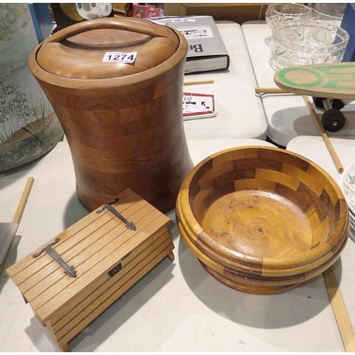 1274 - Wooden ice bucket, bowl and box. P&P Group 3 (£25+VAT for the first lot and £5+VAT for subsequent lo... 