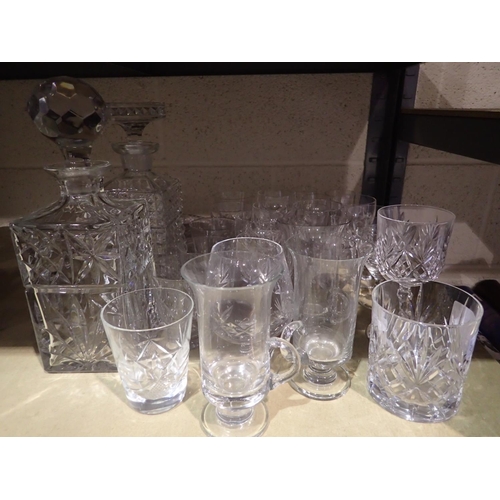 1372 - Collection of mixed drinking glasses and decanters, largest H: 30 cm. Not available for in-house P&P