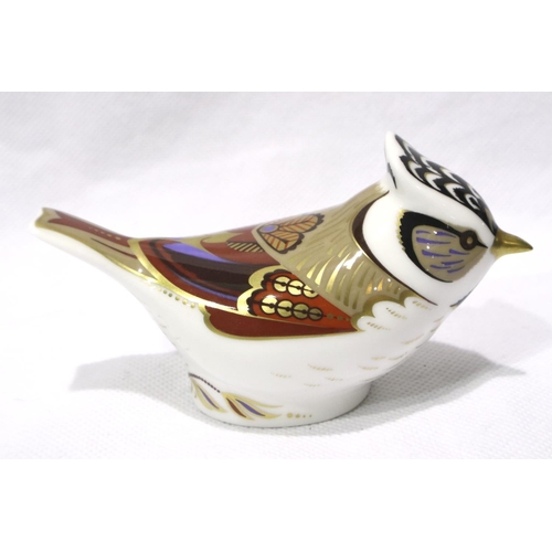 219A - Royal Crown Derby Members Pack Crested Tit, with gold stopper, H: 50 mm, no cracks or chips, boxed. ... 