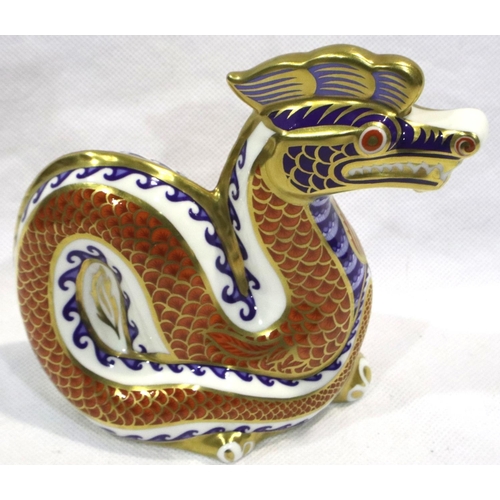 272 - Royal Crown Derby dragon, with gold stopper, L: 14 cm, no cracks or chips. P&P Group 1 (£14+VAT for ... 