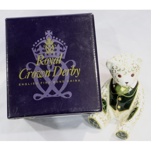 278 - Boxed Royal Crown Derby Harrods teddy bear, with gold stopper, H: 12 cm, no cracks or chips. P&P Gro... 