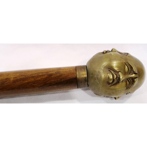 302 - Brass four faced Buddha handled walking stick, L: 94 cm. P&P Group 3 (£25+VAT for the first lot and ... 