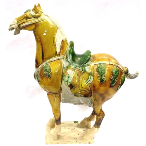 305 - Chinese Tang Style horse with a sancai glaze, H: 38 cm, tail of horse has had restoration, otherwise... 