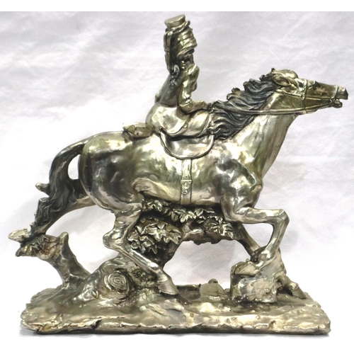 328 - Large 925 silver overlaid figure of a lady on horseback, H: 32 cm, signed Belani, filled. P&P Group ... 