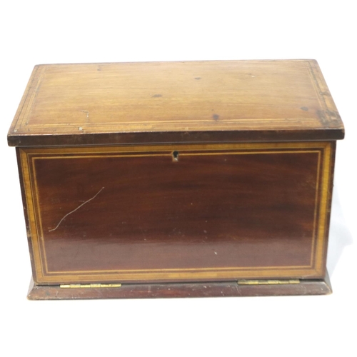 336 - 19th century inlaid walnut stationery/writing box, H: 27 cm, writing surface is excellent condition,... 