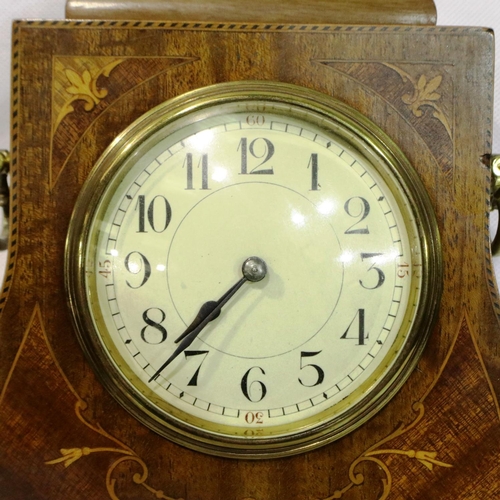 344 - 19th century Continental table clock, the case of inlaid walnut with gilt brass mounts, H: 25 cm, wo... 