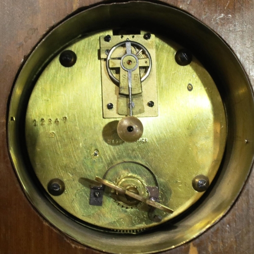 344 - 19th century Continental table clock, the case of inlaid walnut with gilt brass mounts, H: 25 cm, wo... 