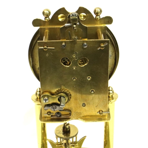 346 - Enamel face brass anniversary clock in a glass dome, H: 32 cm, not working at lotting. Not available... 