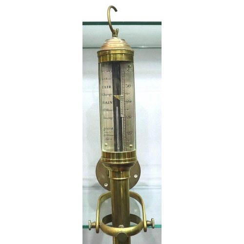 347 - Brass barometer on gimball by Desterro of Lisbon, H: 96 cm. P&P Group 3 (£25+VAT for the first lot a... 