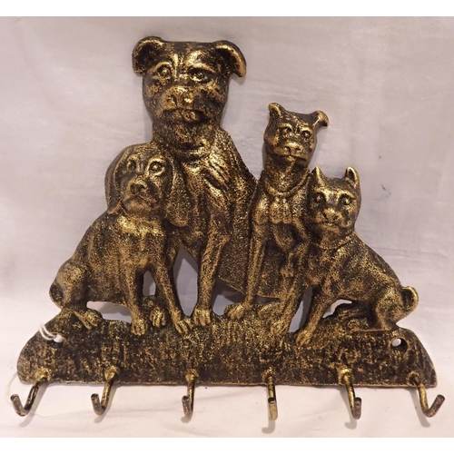 1428 - Bronzed cast iron dog key/coat hooks, L: 23 cm. P&P Group 1 (£14+VAT for the first lot and £1+VAT fo... 