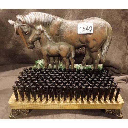 1549 - New unused cast iron horse and foal boot brush on wooden base, H: 25 cm. P&P Group 2 (£18+VAT for th... 