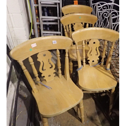 1557 - Set of four beech country kitchen style chairs. Not available for in-house P&P