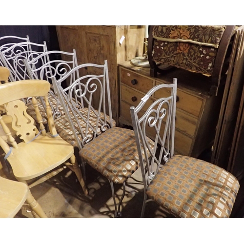 1558 - Six metal framed dining chairs with upholstered seats. Not available for in-house P&P