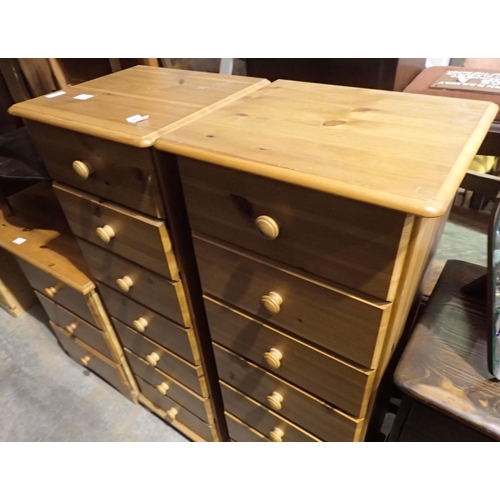 1577 - Pair of tall pine drawers, each with seven drawers, 45 x 40 x 120 cm H. Not available for in-house P... 