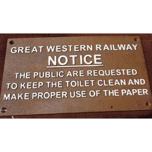 1585 - GWR keep toilets clean plaque, W: 30 cm. P&P Group 1 (£14+VAT for the first lot and £1+VAT for subse... 