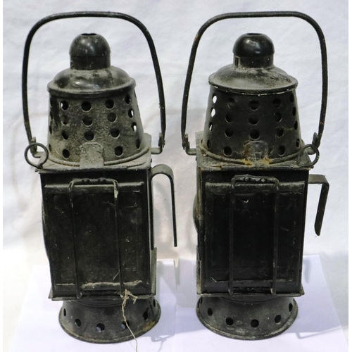 351 - Pair of coach lamps, converted to WWII blackout lamps, H: 39 cm. Not available for in-house P&P