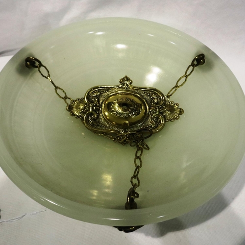 354 - Jefferson Moonstone glass hanging lamp shade on brass chains and boss. Not available for in-house P&... 