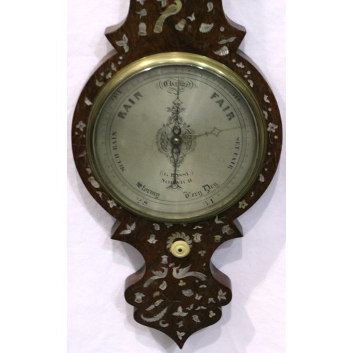 346A - Mother of pearl inlaid banjo barometer, H: 95 cm. P&P Group 2 (£18+VAT for the first lot and £3+VAT ... 