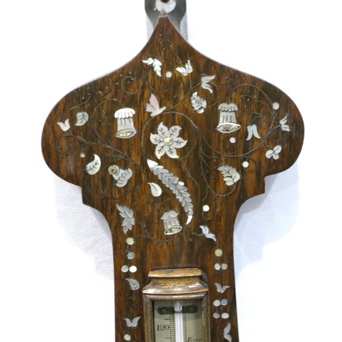 346A - Mother of pearl inlaid banjo barometer, H: 95 cm. P&P Group 2 (£18+VAT for the first lot and £3+VAT ... 