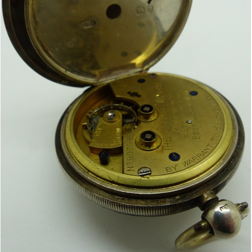 75 - JW Benson, London hallmarked silver pocket watch, not working at lotting, D: 50 mm. P&P Group 1 (£14... 